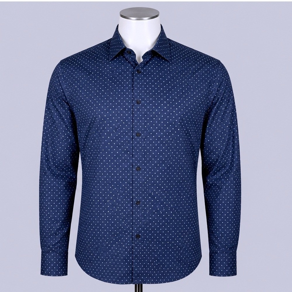 Lucky Brand Dress Shirt Mens XL Navy Blue NEW Stretch Diamond Print Long Sleeve